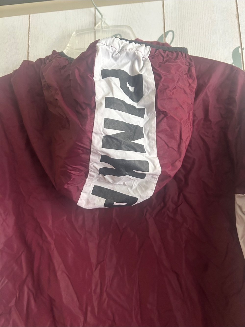 PINK Victoria's Secret Maroon & White Hooded Windbreaker jacket size XS - Picture 6 of 8